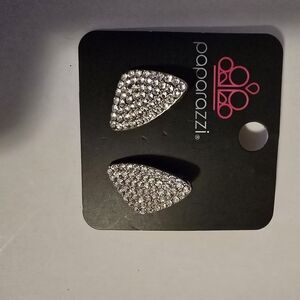 Paparazzi Silver Crystal Pavé Teardrop Stud Earrings - Silver